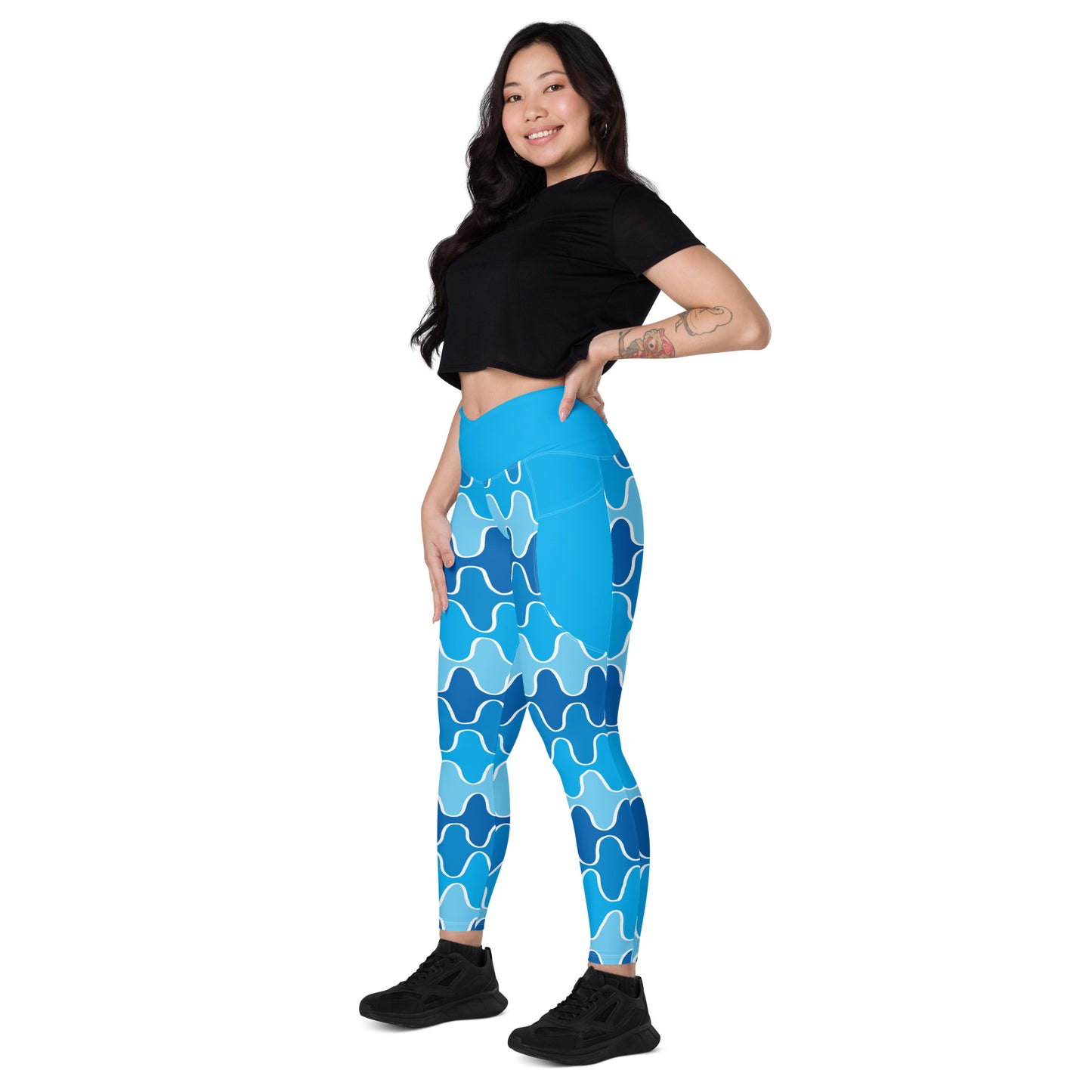 Squiggle Waves Crossover Leggings with Pockets