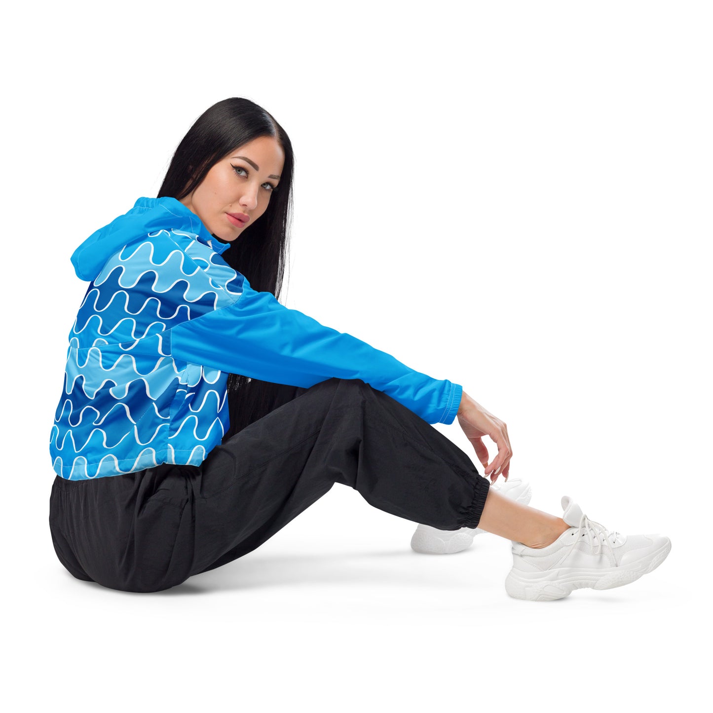 Squiggle Waves Cropped Windbreaker Jacket