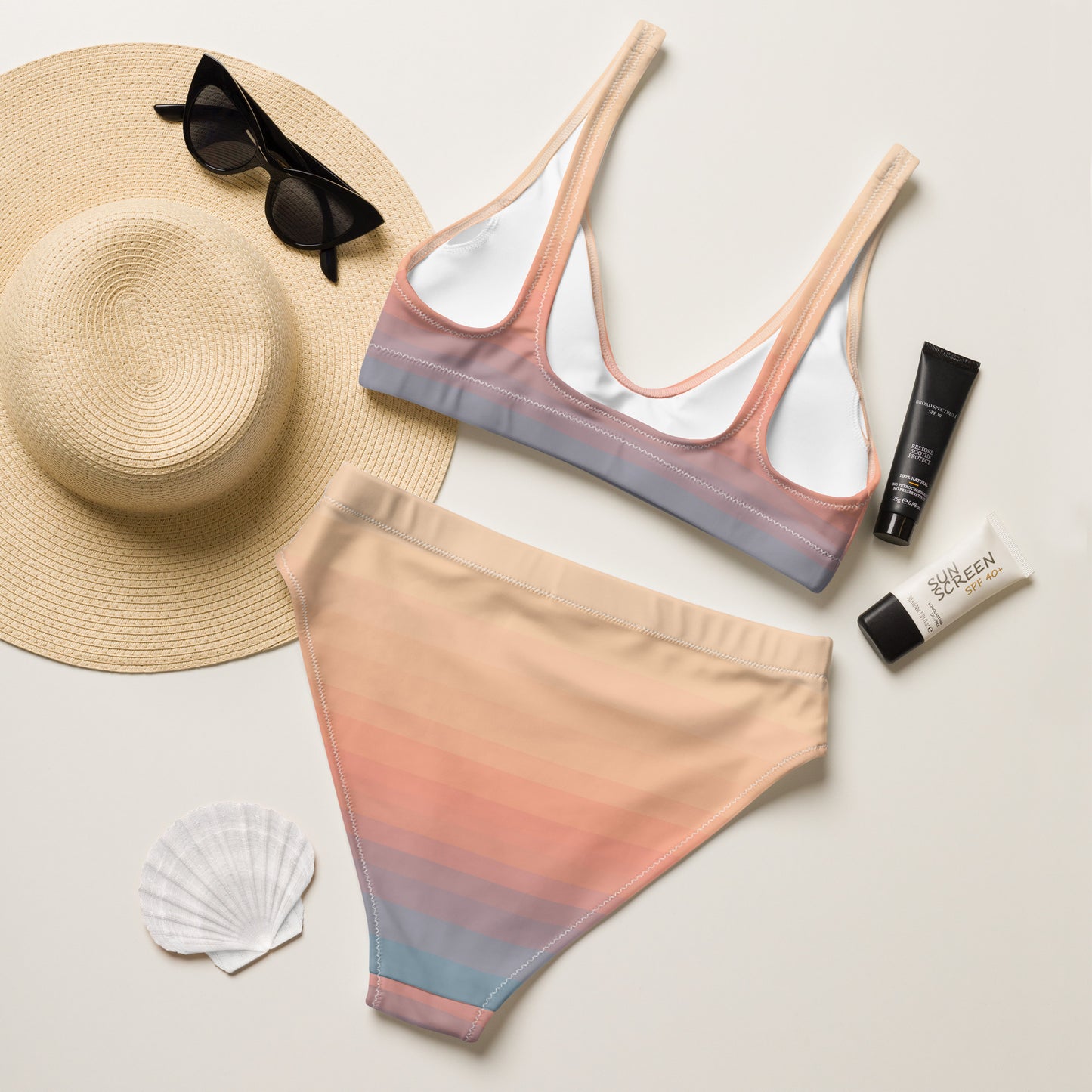 Minimalist Sunset Recycled High-Waisted Bikini Set