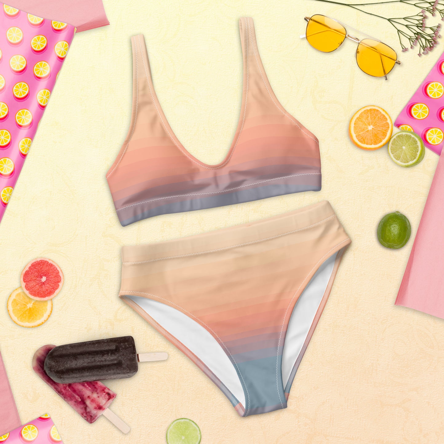 Minimalist Sunset Recycled High-Waisted Bikini Set